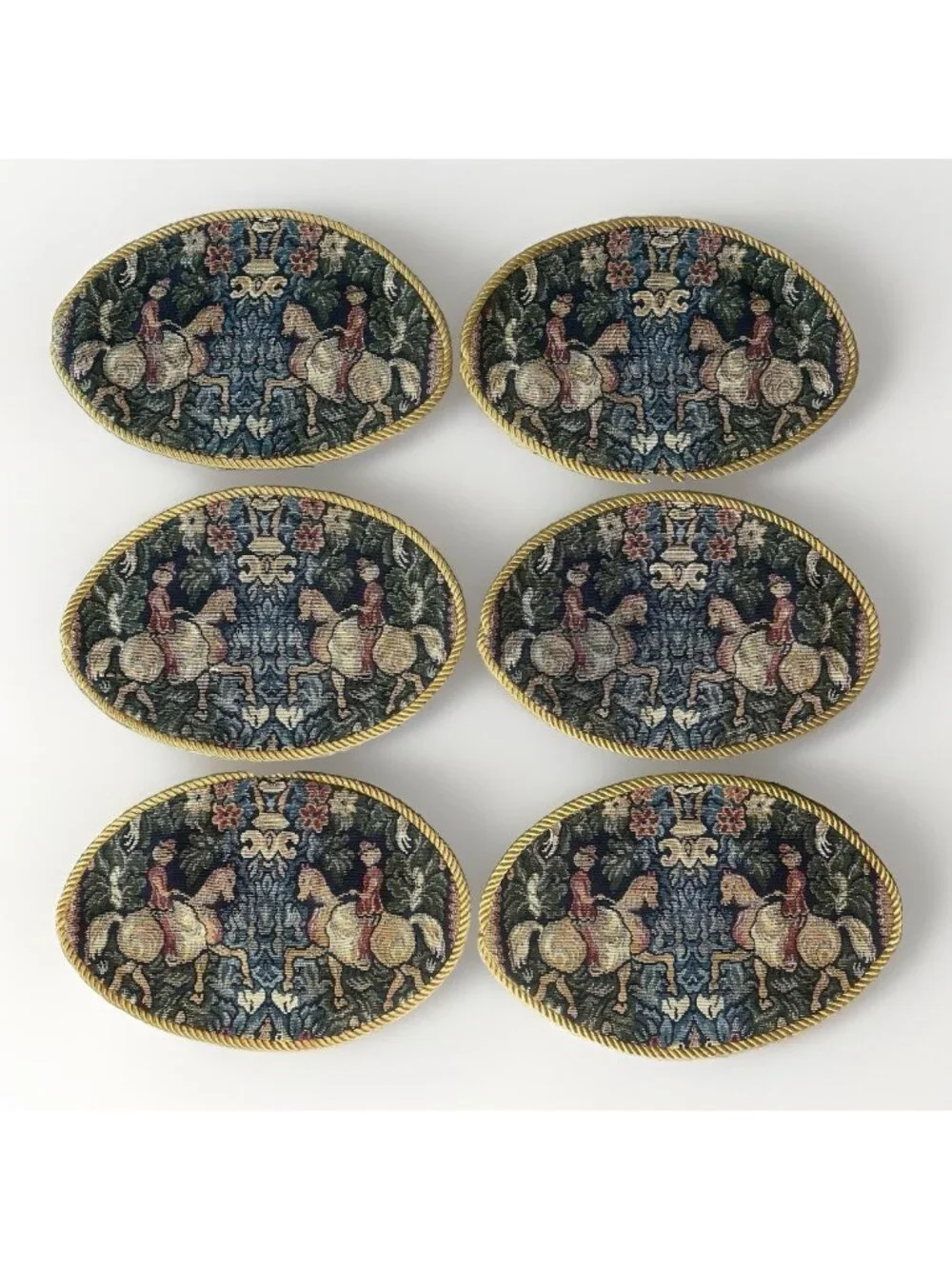 Set 6 Equestrian Horse Tapestry Oval Placemats Gold Cord English Country Vintage